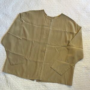 Ellen Tracy 100% Silk Beige Long Sleeve Blouse 12 size